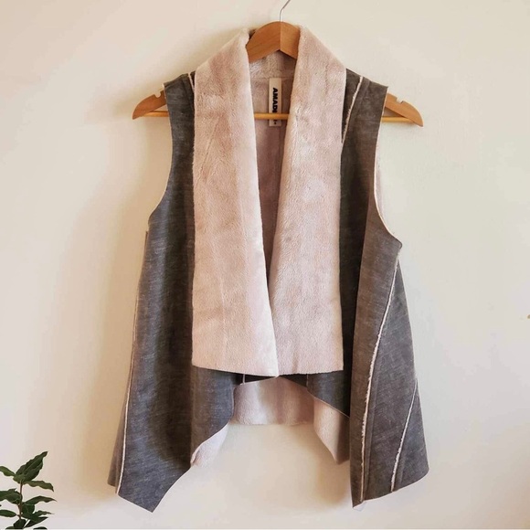 Amadi Anthropologie Grey Shearling Draped Kady Sherpa Vest Size Small - Picture 3 of 7